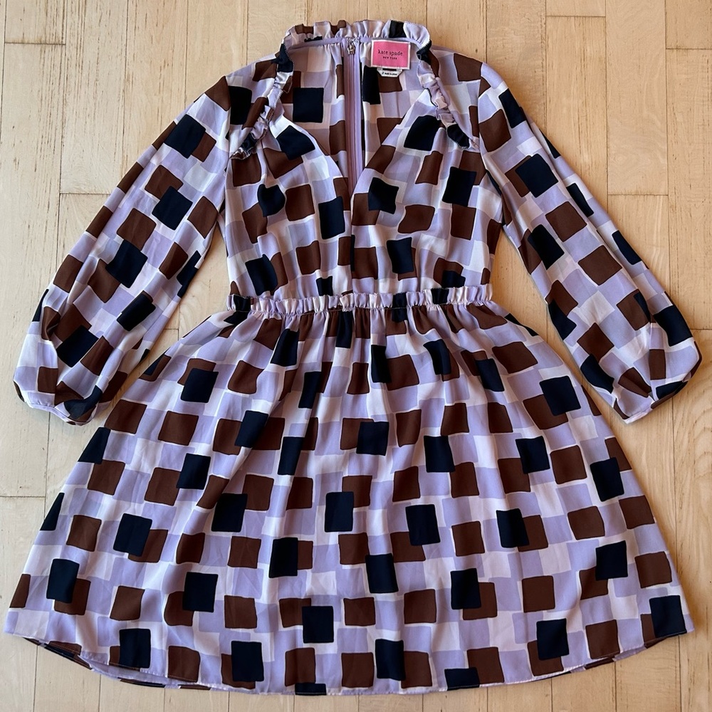 KATE SPADE NEW YORK Women’s Mini Dress Geo Squares Purple/Brown/Navy Size 2 - Picture 16 of 16